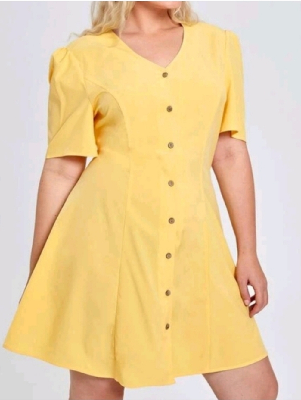 SHEIN Yellow V-Neck Button-Front Mini Dressโ